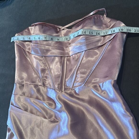 Pink Full Length Prom Party Dress Criss Cross Back Straps Leg Slit Size 14 NEW - Picture 10 of 11